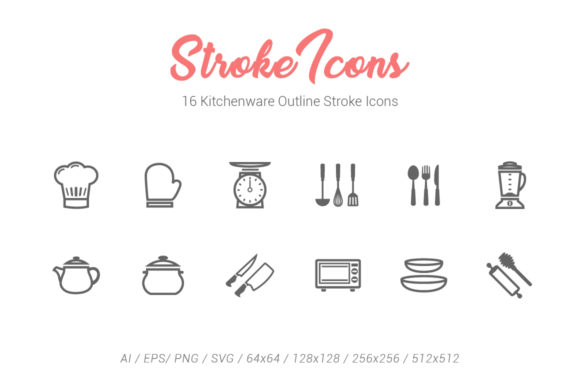 16 Kitchenware Outline Stroke Icons: Essential Assets for Modern Culinary Design
