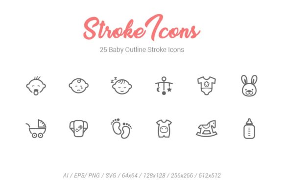 25 Baby Outline Stroke Icons: Versatile Design Assets