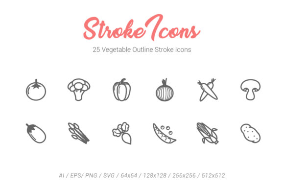 Enhancing Digital Design Projects with 25 Vegetable Outline Stroke Icons