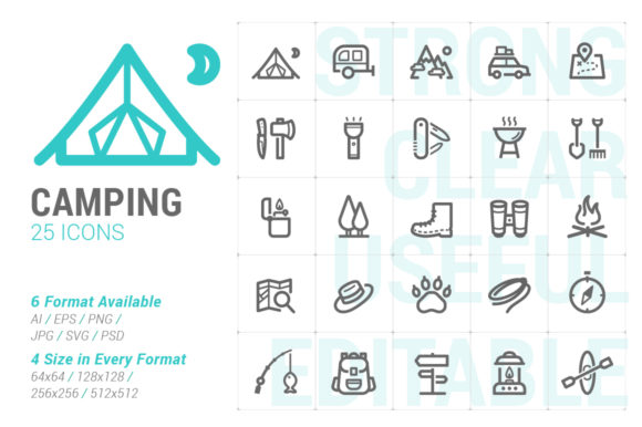 Evaluating the Camping Outdoor Strong Line Icon Set for Professional Design Workflows