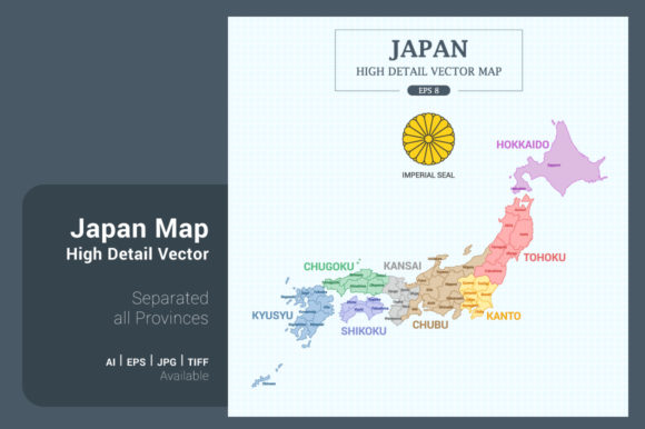 Japan Map Color Separated Provinces Vector Guide